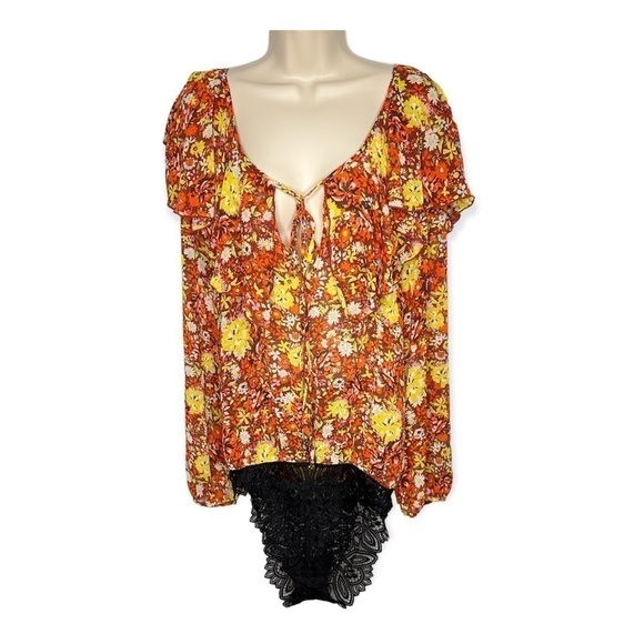 Free People Floral & Lace Bodysuit Size Large - Picture 1 of 12